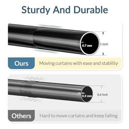 AmazerBath 72 x 72 Inches Plastic Heavy Duty Clear Shower Curtain with 3 Big Stones and 12 Grommets and AmazerBath Black 31-75 Inches Heavy Duty Shower Curtain Rod No Drill Easy Segmented Installation
