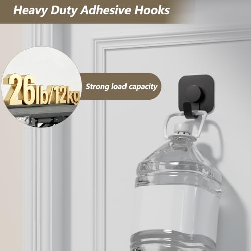 Aikzik 4 Pack Large Heavy Duty Wall Hooks - 26lb Max, Stainless Steel Adhesive Towel Hooks for Hanging Towel, Coat, Robe, Sticky Towel Holder for Wall Mount in Bathroom, Kitchen, Shower, Door - Black - color: Black