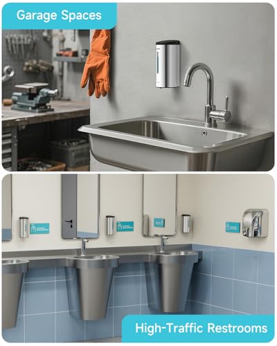 AIKE Automatic Liquid Soap Dispenser,25oz Capacity for Bathroom,Polished | No-Drill and Screw Wall Mount Install Design for Space-Saving,4*AA batteries(Not Included) Ensure Long Standby,Model AK1205E - color: Polished Stainless Steel