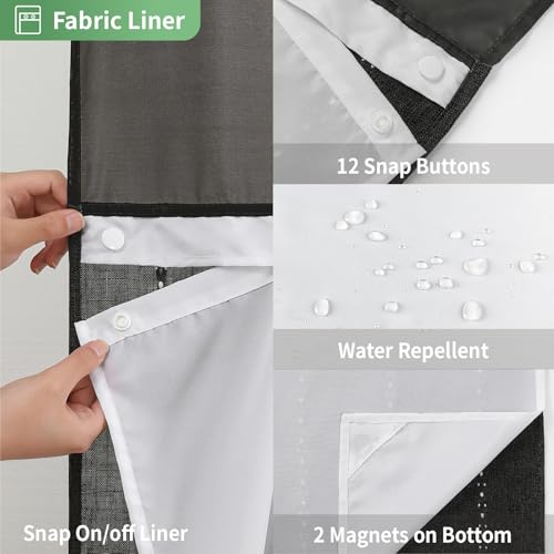 eachope Boho Farmhouse No Hook Shower Curtain Set with Snap-in Fabric Liner,Heavy-Duty Linen Textured Rustic Striped Design,Water-Repellent with Tassels and Sheer Window,Black,71x74 - color: Black, size: 71"W x 74"L (Pack of 1)