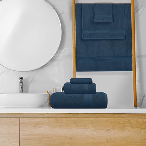GLAMBURG Ultra Soft 8-Piece Towel Set - 100% Pure Ring Spun Cotton, Contains 2 Oversized Bath Towel 27x54, 2 Hand Towel 16x28, 4 Wash Cloths 13x13- Ideal for Everyday use, Hotel & Spa - Mineral Blue - color: Mineral Blue, size: 8 Piece Towel Set