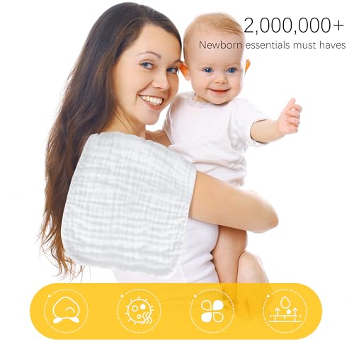Lovely Care 24 Pack Muslin Burp Cloths 100% Cotton Muslin Cloths Large 20''x10'' Extra Soft and Absorbent Baby Burping Cloth - White - color: White, size: 10x20 Inch (Pack of 24)