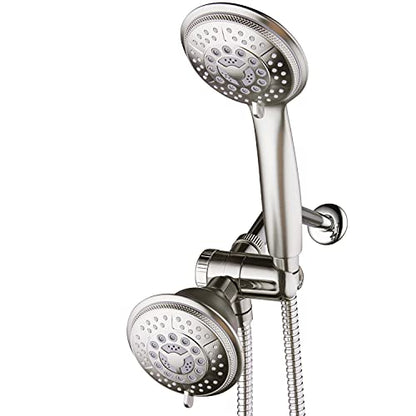 High Pressure 24-Function Dual 2-in-1 Handheld Shower Head Combo | With Self-clean Nozzles, 3-way Anti-swivel Water Diverter, and Premium Stainless Steel Hose / Nickel Finish - color: Brushed Nickel, size: 1.8 Gallons Per Minute