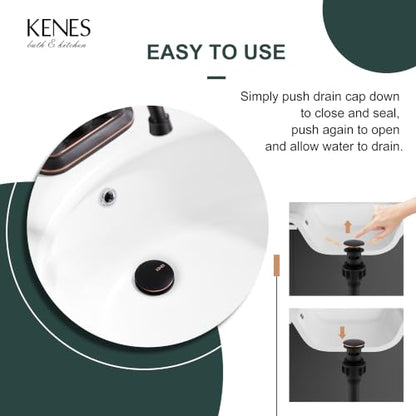 KENES 2 Pack Oil Rubbed Bronze Pop Up Bathroom Sink Drain with Overflow, Lavatory Bathroom Vanity Sink Drain Stopper, Sink Drain Assembly with Overflow Anti Clog Pop Up Drain - color: Oil-rubbed Bronze X 2, size: Big Pop up Cap (With Overflow)