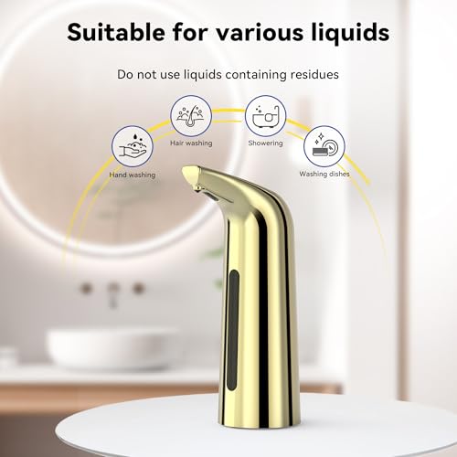 Automatic Soap Dispenser, Plastic Material for Bathroom & Kitchen | 4-Level Adjustable Touchless Hand Soap Dispenser ,13oz/400ml Battery Operated Electric Dispenser, Gold Soap Dispenser - color: Gold