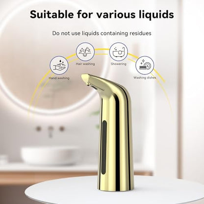Automatic Soap Dispenser, Plastic Material for Bathroom & Kitchen | 4-Level Adjustable Touchless Hand Soap Dispenser ,13oz/400ml Battery Operated Electric Dispenser, Gold Soap Dispenser - color: Gold