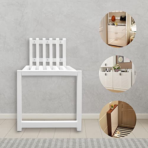 Foldable Wall-Mounted Chair, 330.69 Bearing 90° Foldable 3CM Thickness Solid Wood Invisible Shoe-Changing Stool with Support Legs for Various Occasion (White)