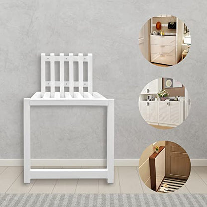 Foldable Wall-Mounted Chair, 330.69 Bearing 90° Foldable 3CM Thickness Solid Wood Invisible Shoe-Changing Stool with Support Legs for Various Occasion (White)