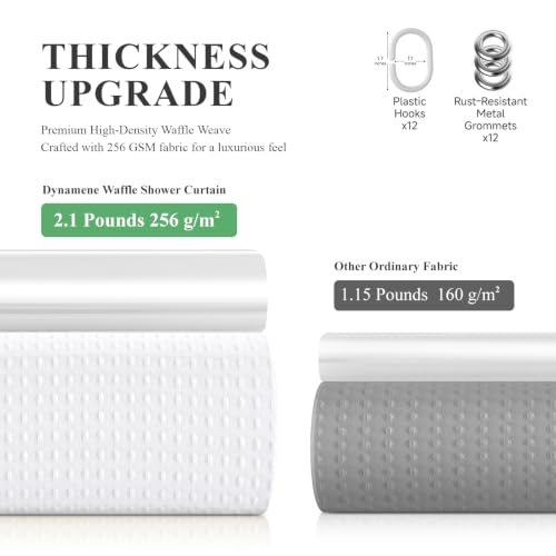 Extra Wide 3 in 1 Waffle Shower Curtain and Liner Set 180x72 White | 180 Inch Wide, Waterproof Clear PEVA Liner, 256GSM Heavy Duty Fabric, Hotel Luxury Shower Curtains for Bathroom, 32 Hooks - color: A White, size: 180"W x 72"L (Pack of 1)
