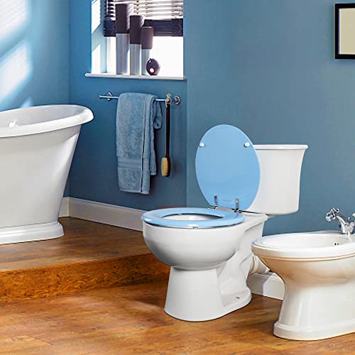 Blue Round Toilet Seat Natural Wood Toilet Seat with Zinc Alloy Hinges, Easy to Install also Easy to Clean, Scratch Resistant Toilet Seat by Angol Shiold (Round, Blue) - color: Blue, size: Round