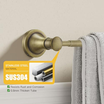 Towel Racks for Bathroom Wall Mounted Bath Towel Bar Antique Brass | Adjustable 16-26 In, Wall Mounted Towel Holder, Stainless Steel, Rustproof, Towel Bar Rod Hanger Hardware Accessories Hotel - color: Antique Brass