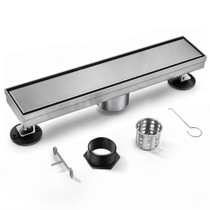Linear Shower Drain, 304 Stainless Steel with Adjustable Leveling Feet, Hair Strainer,Reversely Install Place to Create an Invisible Floor Drain - Silver -16-Inch - color: Silver, size: 16inch