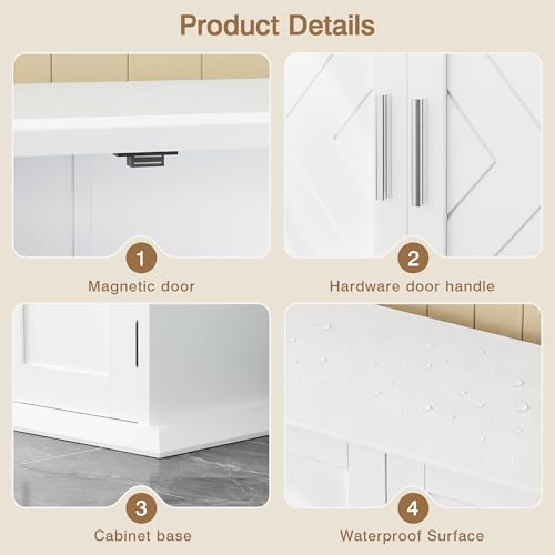 VECELO Freestanding Bathroom Storage Cabinet, Small Floor Cabinet with Doors and Adjustable Shelves, for Kitchen, Living Room, Laundry Room, Entryway, 21.1 x 8.78 x 24.02 Inches, White