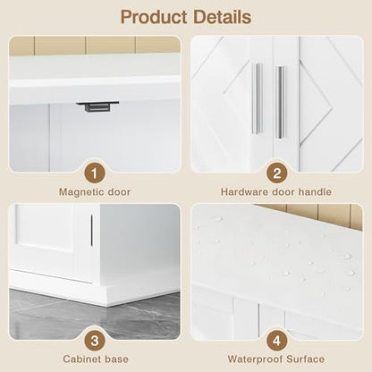VECELO Freestanding Bathroom Storage Cabinet, Small Floor Cabinet with Doors and Adjustable Shelves, for Kitchen, Living Room, Laundry Room, Entryway, 21.1 x 8.78 x 24.02 Inches, White