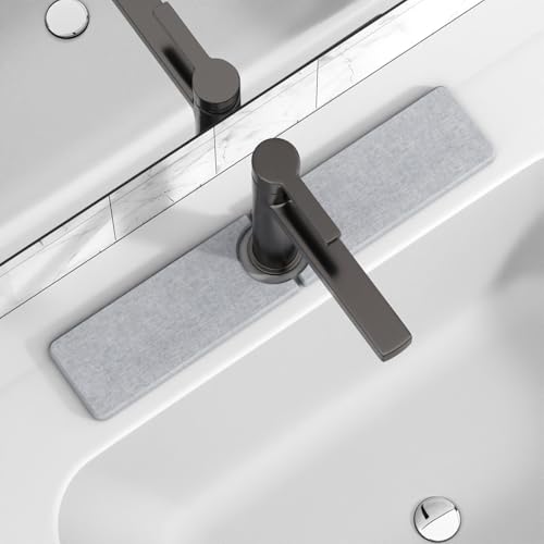 Premium Stone Faucet Mat for Kitchen Sink, 20" x 4" Light Gray | Quick Drying & Water Absorbent, Sink Splash Guard Tray for Prevents Moisture Buildup - color: Light Gray, size: 20" x 4"