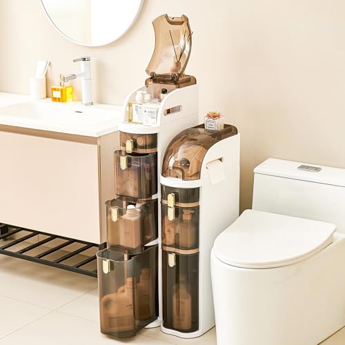 UFORU Slim Bathroom Storage Cabinet, 4-Tier Narrow Organizer with Wheels | Space-Saving Solution for Small Areas, Waterproof Design, No Assembly Needed, Mobile Storage with Easy Access