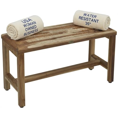 EcoDecors Eleganto 35 Inch Natural Color Waterproof Teak Wood Shower Bench Stool Seat Chair For Inside Shower Provides Safety, Storage, and Organization For Bathroom Accessories - color: Natural, size: 36 IN Wide