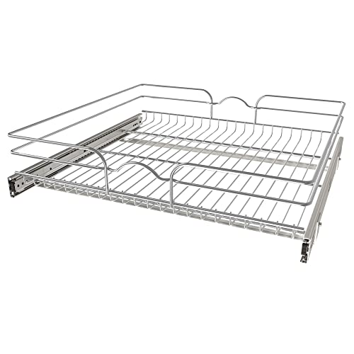 Rev-A-Shelf Pullout Drawer Organizer for Kitchen Cabinets, 24" x 22" | Steel Wire Slide Out Storage Basket, Min Opening Width of 23.5", 5WB1-2422CR-1 - size: 24" W x 22"D, style: Single Tier