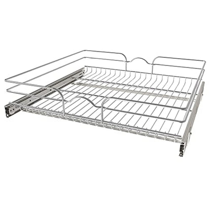 Rev-A-Shelf Pullout Drawer Organizer for Kitchen Cabinets, 24" x 22" | Steel Wire Slide Out Storage Basket, Min Opening Width of 23.5", 5WB1-2422CR-1 - size: 24" W x 22"D, style: Single Tier