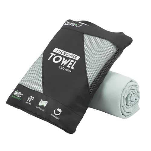 Rainleaf Microfiber Towel Quick Dry Camping & Travel & Gym Towel. Compact | Super Absorbent, Lightweight, Fast Drying. Suitable for Beach, Bath, Backpacking, Hiking, Swim. - color: Light Green, size: 32.00" x 16.00"