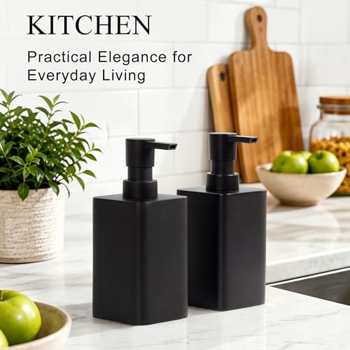 2 pcs Hand Soap Dispenser Set - 11oz Refillable Resin Liquid Soap Dispensers with Rustproof Pump, Lotion Dispenser Includes Silicone Funnel for Bathroom Countertop or Kitchen, Black - color: Black