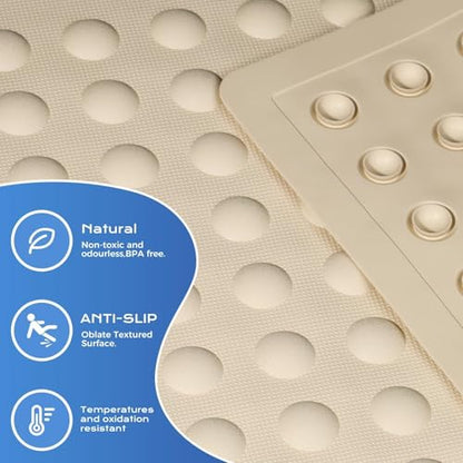 Bathtub Mat Non-Slip Soft Rubber Bathtub Mat, Shower Mat with Strong Suction Cups and Soft Bubbles for Tubs and Showers Bathroom (16''x28'') - color: Beige White (Yellowish)-bubbles, size: 27.6" x 15.8" (Rectangular)