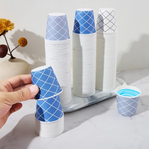 Tamone 600 Pack 3 oz Bathroom Cups, Small Paper Cups, Mouthwash Cups, Disposable Paper Cups, white, blue cups, gray cups, 3oz Paper Cups for Party, Picnic, BBQ, Travel, Home and Event - color: white & blue & grey