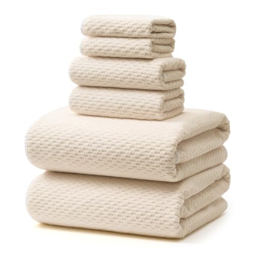 ecolook Microfiber Towel Set of 6, Beige | Ultra-Soft & Oversized, Absorbent & Quick-Drying | 2 Bath Sheets, 2 Hand Towels & 2 Washcloths - color: Beige