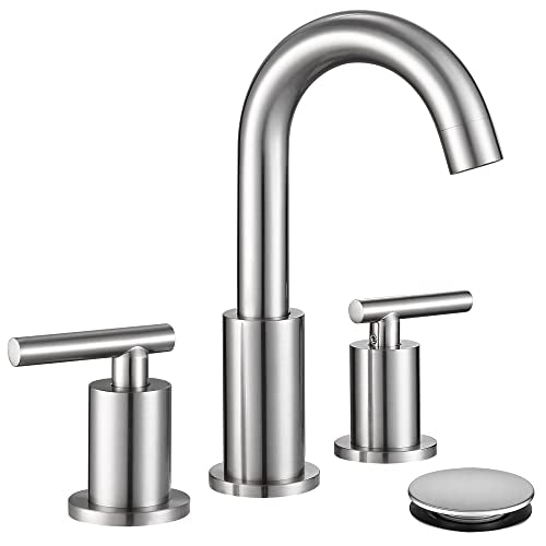 ChiLDano Widespread Bathroom Faucet 3 Hole with Sink Drain and Supply Hose | Brushed Nickel 3 Hole Faucet for Bathroom Sink, Satin Nickel 2 Handle 3 Pieces Bathroom Vanity Faucet - color: Brushed Nickel