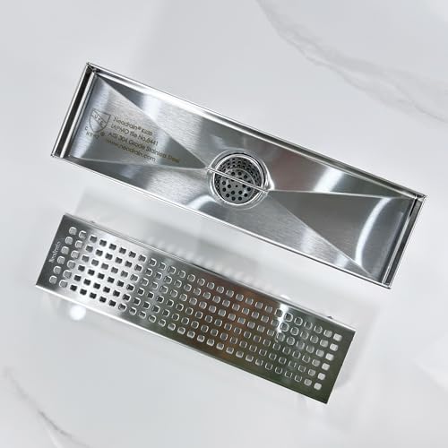 Neodrain 12" Linear Shower Drain, Brushed 304 SS Bathroom Linear Drain,cUPC | Brushed Nickel Shower Drain with Quadrato Grate& Adjustable Feet, Long Rectangle Shower Floor Drain in Bathroom, Balcony etc - color: Brushed Nickel, size: 12 In