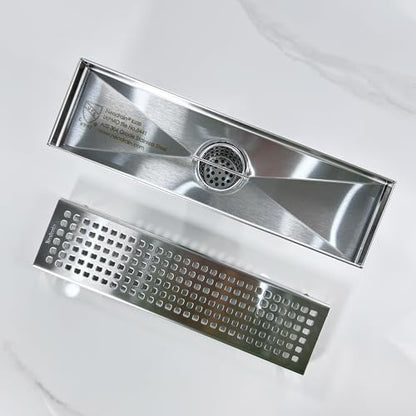 Neodrain 12" Linear Shower Drain, Brushed 304 SS Bathroom Linear Drain,cUPC | Brushed Nickel Shower Drain with Quadrato Grate& Adjustable Feet, Long Rectangle Shower Floor Drain in Bathroom, Balcony etc - color: Brushed Nickel, size: 12 In