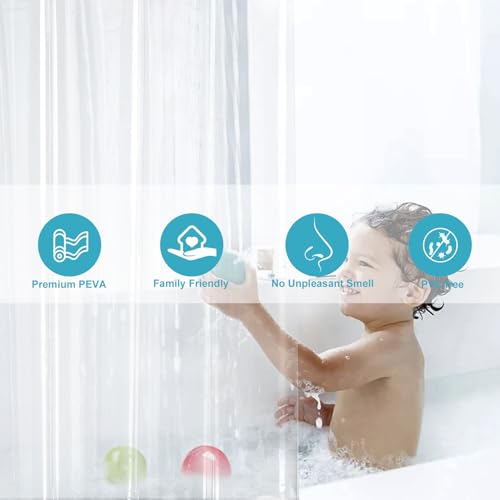 EurCross 96 inch Extra Wide Clear Shower Curtain Liner,Waterproof Heavy Duty PEVA Transparent Shower Liner 96x72 inch with 5 Magnets and 16 Plastic Hooks - color: Clear, size: 96"W x 72"L (Pack of 1)