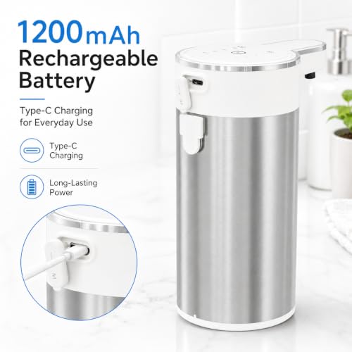 Automatic Foaming Soap Dispenser, Touchless Stainless Steel (White, Foam) | 13.5 oz Capacity, 4 Adjustable Levels, USB Rechargeable Foaming Soap Dispenser for Bathroom and Kitchen - color: White, size: Foam