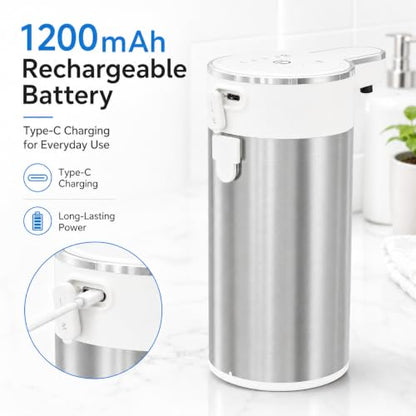 Automatic Foaming Soap Dispenser, Touchless Stainless Steel (White, Foam) | 13.5 oz Capacity, 4 Adjustable Levels, USB Rechargeable Foaming Soap Dispenser for Bathroom and Kitchen - color: White, size: Foam