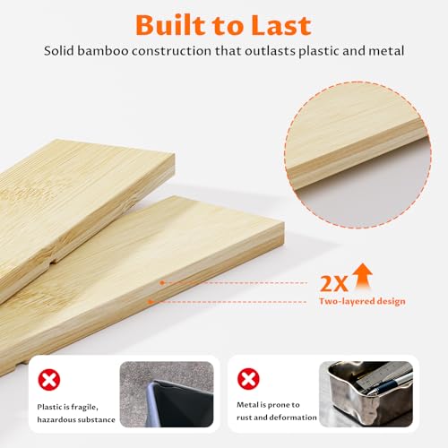 Bamboo Drawer Organizer with 9 Adjustable Compartments, Desk Storage Tray | Natural Bamboo, Flexible Modular Trays, Water-Resistant, Adjustable, Excellent Organization, Easy to Clean, Non-Slip Design - size: 9 Compartments