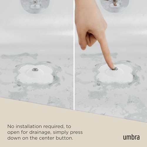 Umbra Bloom Drain Stop, Bathtub Drain Hair Catcher, 3-Inch, White | Silicone material, flexible and durable, fits standard drains, wipe or rinse clean, rust resistant - color: White