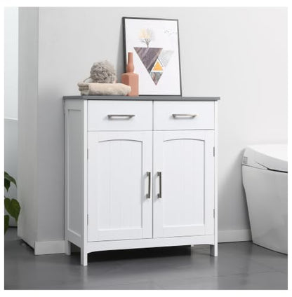Bathroom Floor Cabinet, Freestanding Linen Tower, White Storage Organizer