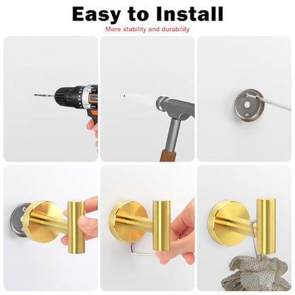 Livabber Bathroom Towel Hooks, 304 Stainless Steel Robe Shower Hooks Wall Mounted, Heavy Duty Towel Hangers for Bathroom Kitchen Bedroom (4 Pack, Gold) - color: Gold, size: 4 Pack