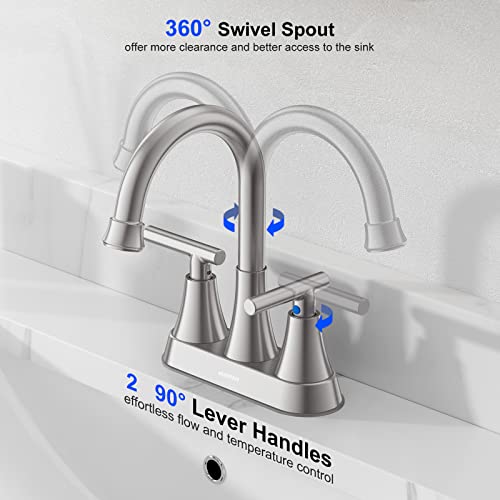 Bathroom Faucet, Hurran 4 inch Centerset 2-Handle Lead-Free, Brushed Nickel | Bathroom Sink Faucet with Pop-up Drain and Supply Lines, Stainless Steel Faucet for Vanity RV Restroom Laundry, 2 Pack - color: Brushed Nickel X 2