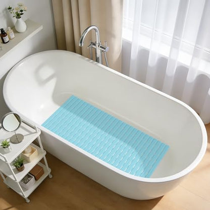 OTHWAY Shower Mat Non Slip, 36.6" x 16.9" Non Slip Soft Bath Mat for Tub, Shower Anti Slip Mat with Suction Cups, Easy to Cut Shower Floor Mat, Machine Washable Bathtub Mat, Light Blue - color: Blue