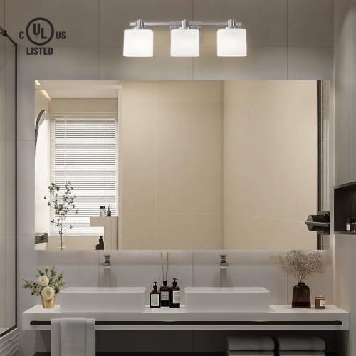 Bathroom Light Fixtures Over Mirror Bathroom Vanity Light Silver Modern Industrial Makeup Lighting Wall Sconce Farmhouse Rustic Milk Glass Lamp Desk Sink (Brushed Nickel, 23 Inch, 3 Light) - color: Brushed Nickel, size: 23 Inches