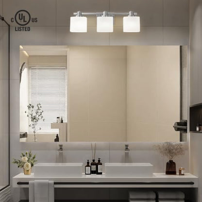 Bathroom Light Fixtures Over Mirror Bathroom Vanity Light Silver Modern Industrial Makeup Lighting Wall Sconce Farmhouse Rustic Milk Glass Lamp Desk Sink (Brushed Nickel, 23 Inch, 3 Light) - color: Brushed Nickel, size: 23 Inches