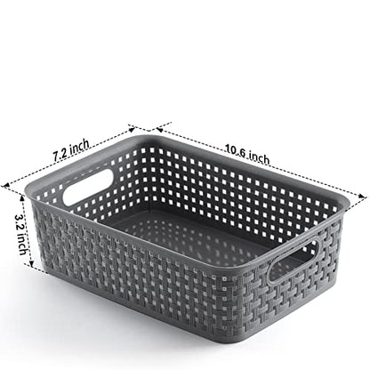 NETANY Plastic Storage Baskets - 8 Pack, Gray, Durable, Easy to Use, Flexible, Multi-Purpose, Ideal for Closets, Cabinets, Shelves, Countertops - color: Gray