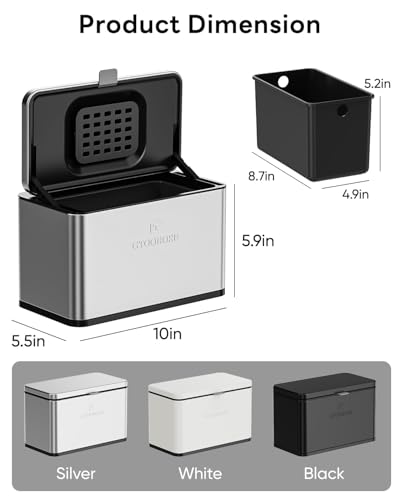 Kitchen Mini Compost Bin, 4L/1G Small Trash Can with Lid, Slim Stainless Steel Hanging Garbage Bin for Kitchen, Bathroom, Bedroom, Office, Wall Mounted Compost Bin with Inner Bucket, Silver - size: 4L-Silver