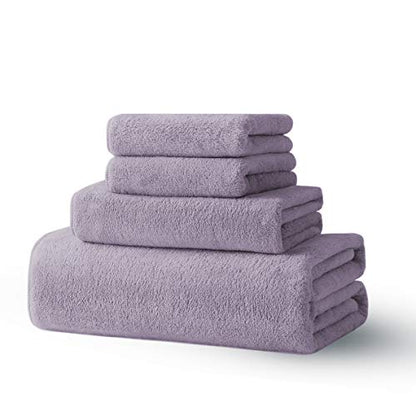 Xinrjojo 4 Piece Microfiber Fade Resistant Towel Set, Machine Washable, Super Soft Absorbent and Luxury Hotel Spa Towels, Quick-Dry Towel Gift Sets- Lavender Purple - color: Lavender Purple