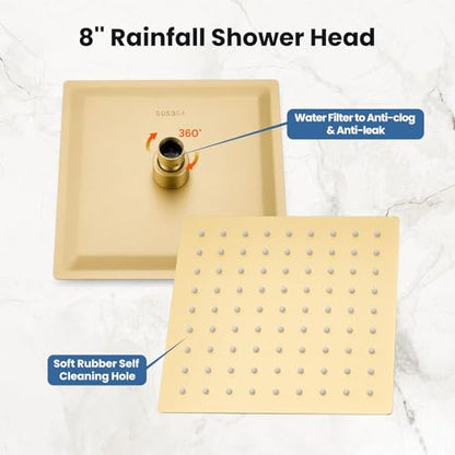 Airuida Shower Faucet Set,8 Inch Shower Valve Kit,Brushed Gold | Male Threads,Rough-in Valve Shower Trim Kit,Single Handle Control Shower Set - color: Brushed Gold, size: 8 Inch