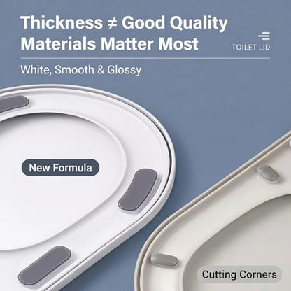 Elongated Toilet Seat, Easy Clean Hinges Release for Deep Cleans, Durable PP, Universal Fit, White