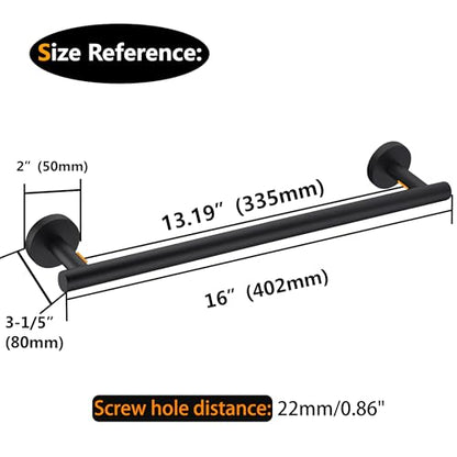 Nolimas Matte Black Bath Towel Bar Single Bars Towel Rack Rod Classic Wall Mounted SUS304 Stainless Steel Bathroom Towel Holder Toilet Kitchen Towel Shelf Single Layer,16 inches - color: Matte Black, size: 16inch