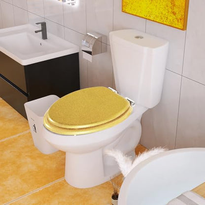 Angol Shiold Glitter Toilet Seat Molded Wood Elongated Toilet Seat with Quietly Close and Quick Release Hinges, Easy to Clean also Easy to Install (Elongated 18.5'', Yellow) - color: Yellow, size: Elongated 18.5‘’
