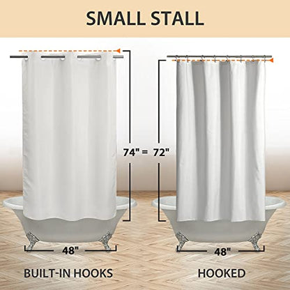 River Dream No Hook Stall Fabric Shower Curtain 48" Wide - Soft Microfiber Shower Stall Curtain Hotel Grade, Waterproof & Machine Washable, White, 48x74 - color: White, size: 48"W x 74"L (Pack of 1)